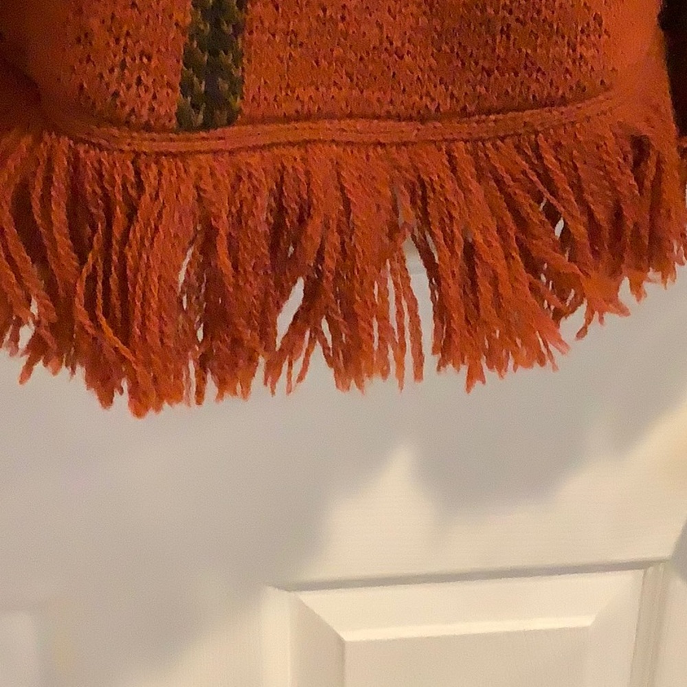 VINTAGE JANUS OF NORWAY 100% Pure Wool Norse Orange Nordic Shawl Cape Poncho - Picture 4 of 7